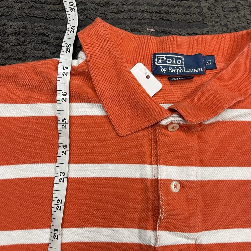 Polo Ralph Lauren Men's XL‎ Orange White Striped Short Sleeve Polo Shirt Cotton